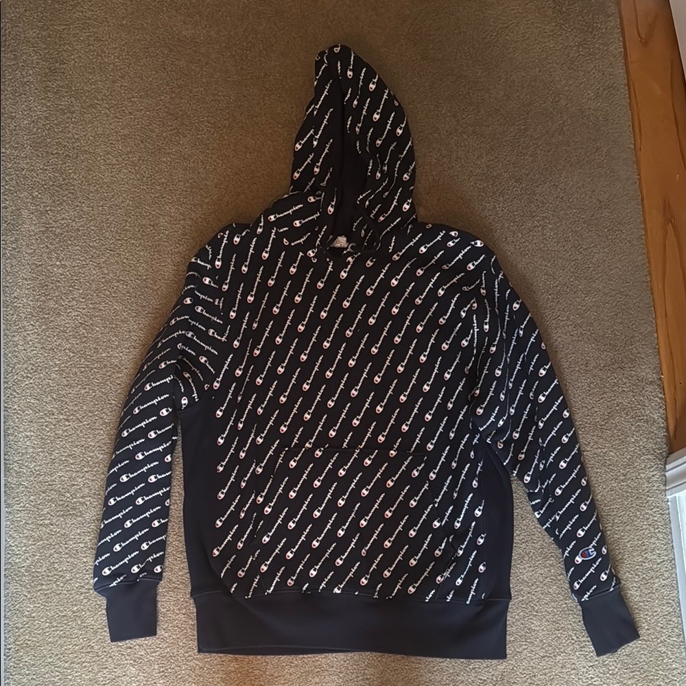 Champion Black and White Logo Hoodie